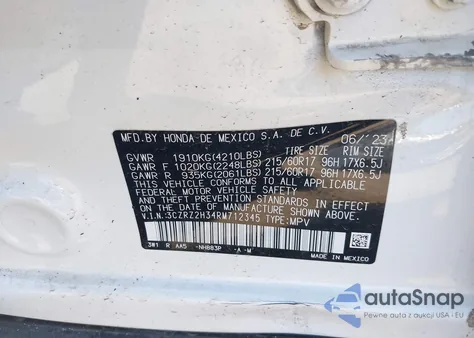 2024 Honda Hr-V Awd Lx from USA, damaged, VIN 3CZRZ2H34RM712345